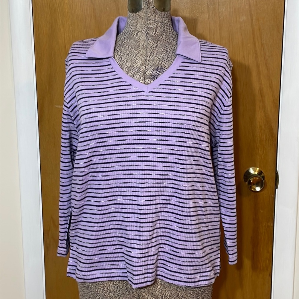 Carolyn Taylor by Design NWT Womens XL Lilac/Purple Stripes 3/4 Sleeves